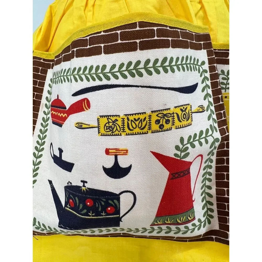 Vintage Kitchen Apron Handmade Yellow Coffee Theme